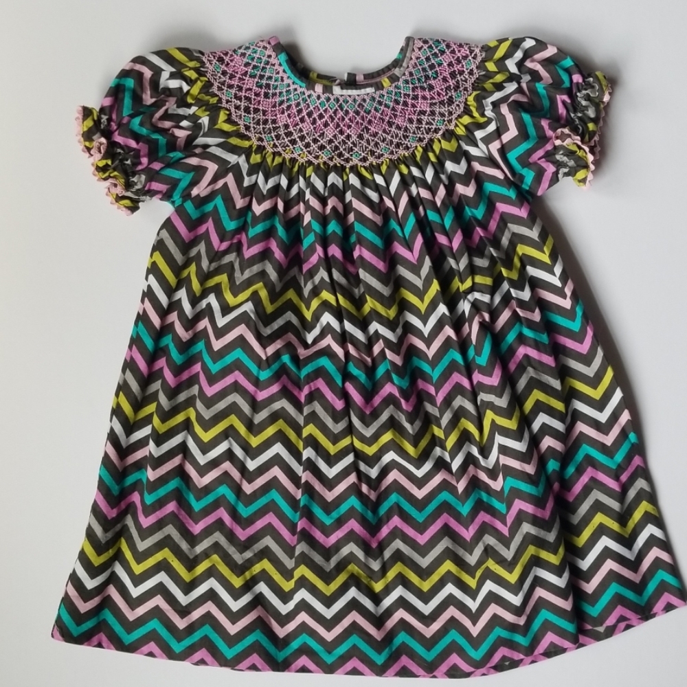 Anavini Chevron Smocked Bishop Dress